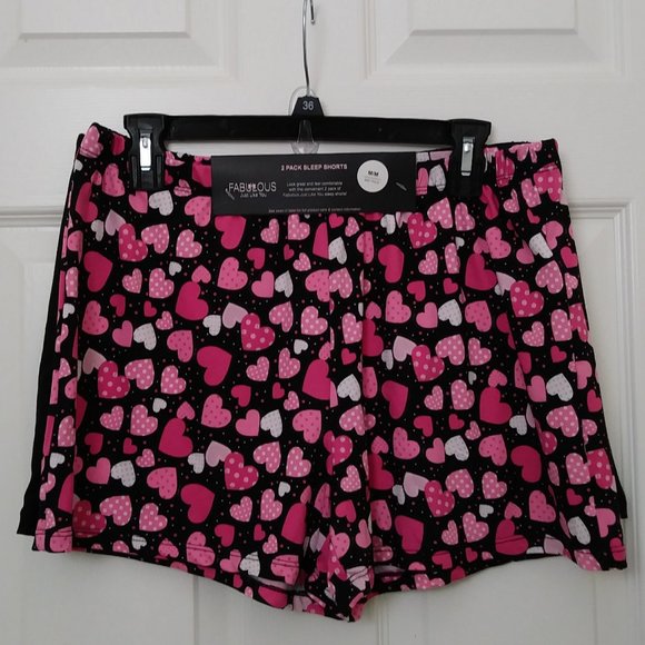 Fabulous Just Like You 2 Pk. Sleep Shorts Black with Hearts & Black - Picture 1 of 14